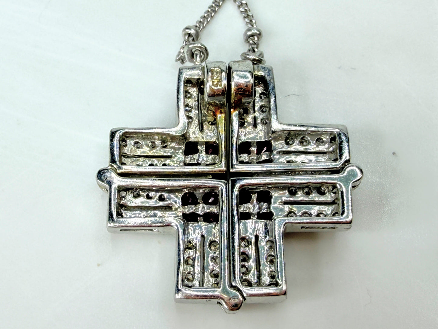 Italian 14K White Gold Ruby Diamond Expandable Cross Necklace 22.4g 17" JR2000