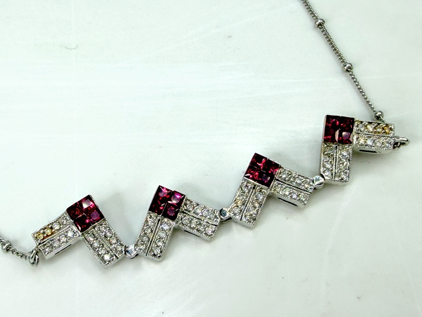 Italian 14K White Gold Ruby Diamond Expandable Cross Necklace 22.4g 17" JR2000