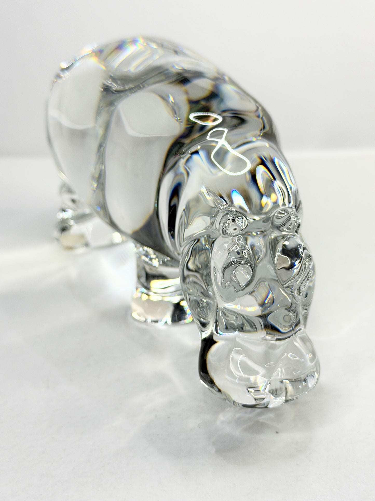 Baccarat France Crystal Hippopotamus Paperweight Signed Heavy Sculptural A772