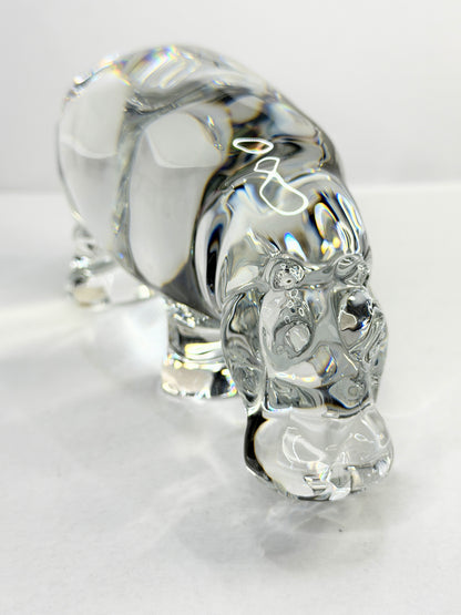 Baccarat France Crystal Hippopotamus Paperweight Signed Heavy Sculptural A772
