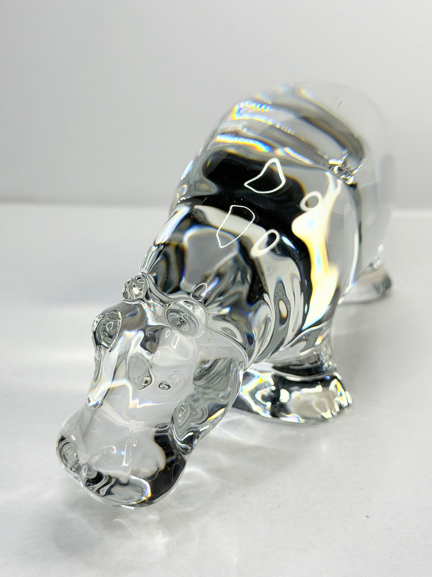 Baccarat France Crystal Hippopotamus Paperweight Signed Heavy Sculptural A772