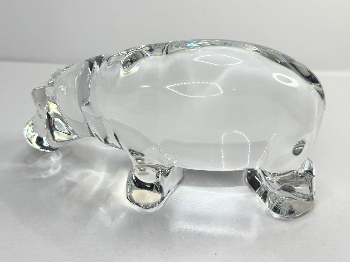 Baccarat France Crystal Hippopotamus Paperweight Signed Heavy Sculptural A772