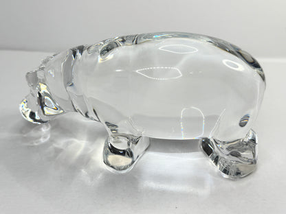 Baccarat France Crystal Hippopotamus Paperweight Signed Heavy Sculptural A772