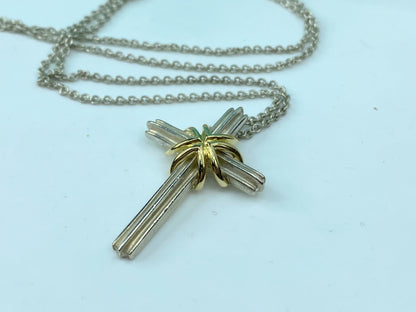 Tiffany & Co Cross Necklace Sterling Silver 18K Gold Pendant necklace 18" JR720