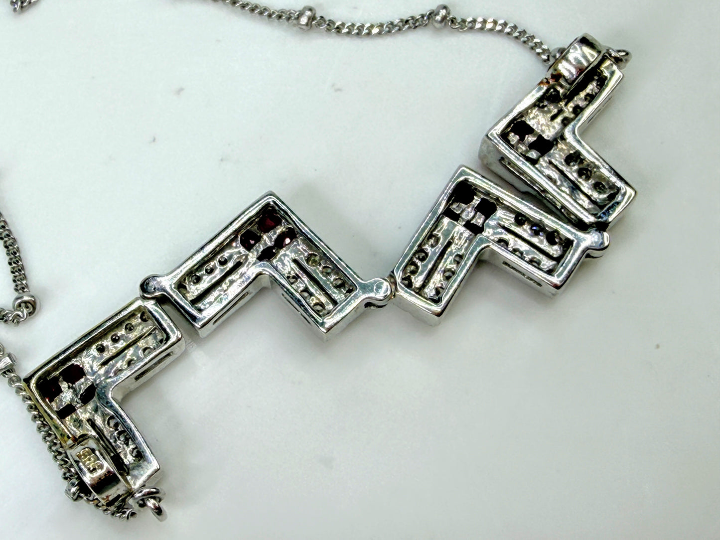 Italian 14K White Gold Ruby Diamond Expandable Cross Necklace 22.4g 17" JR2000