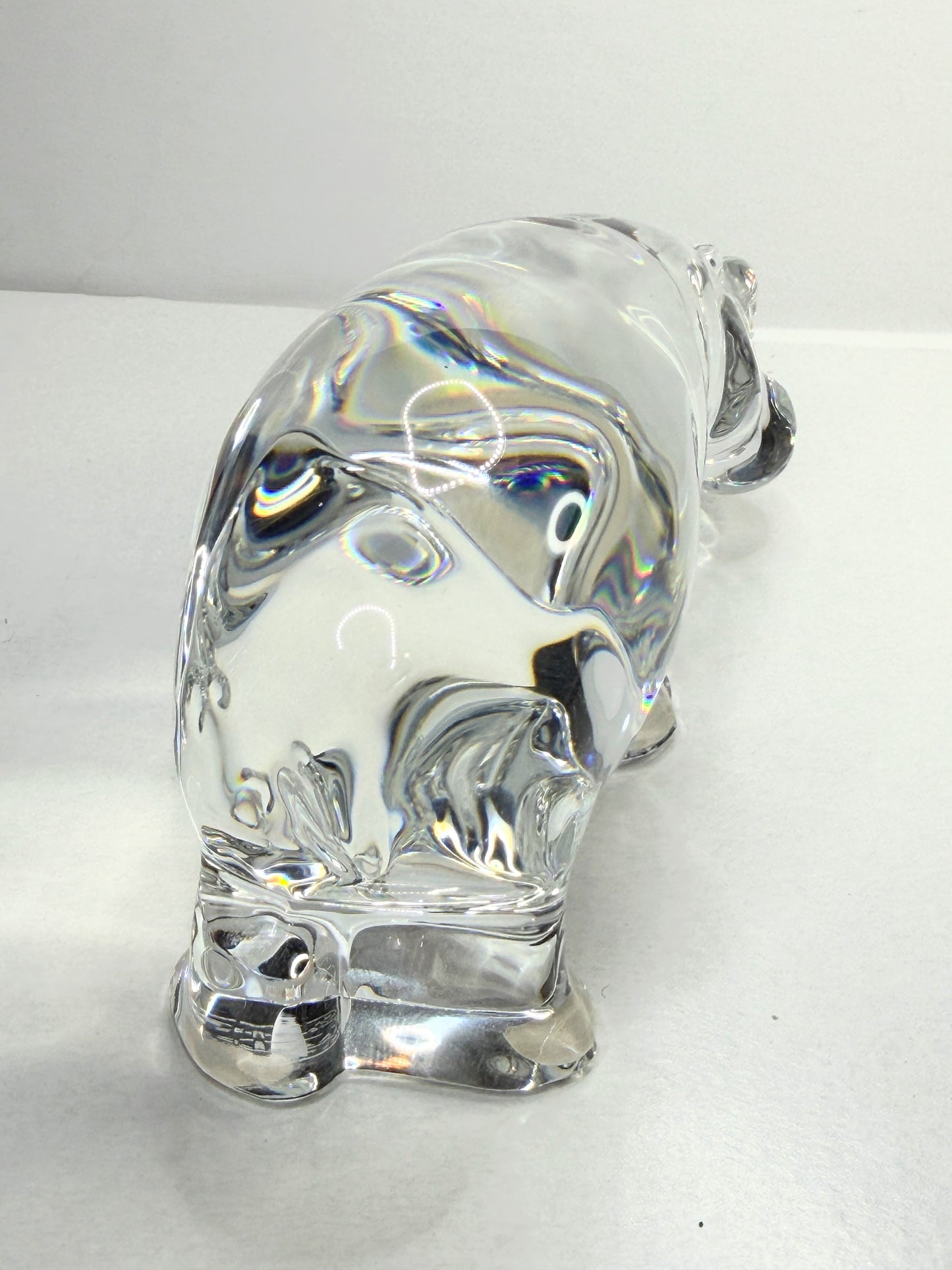 Baccarat France Crystal Hippopotamus Paperweight Signed Heavy Sculptural A772