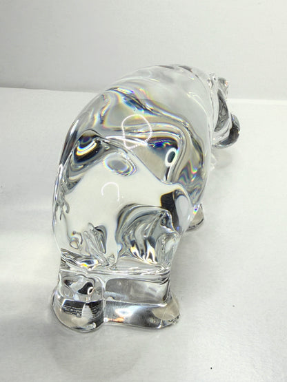 Baccarat France Crystal Hippopotamus Paperweight Signed Heavy Sculptural A772
