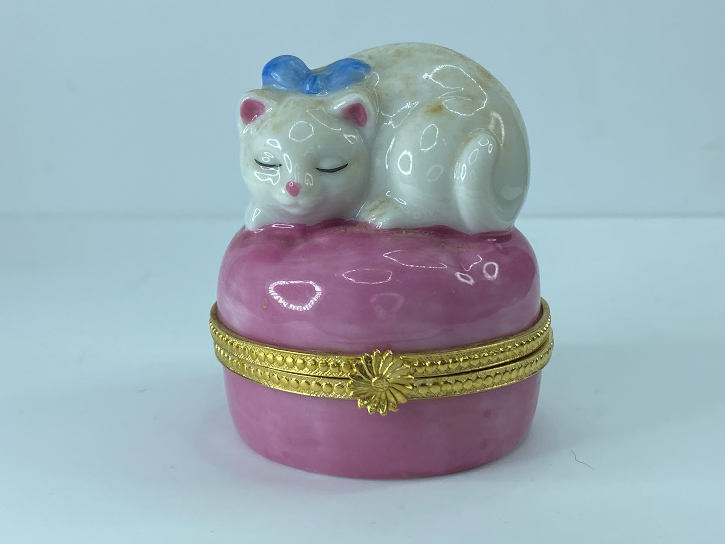 Vintage Takahashi Cat Pillow Pink Trinket Box A23