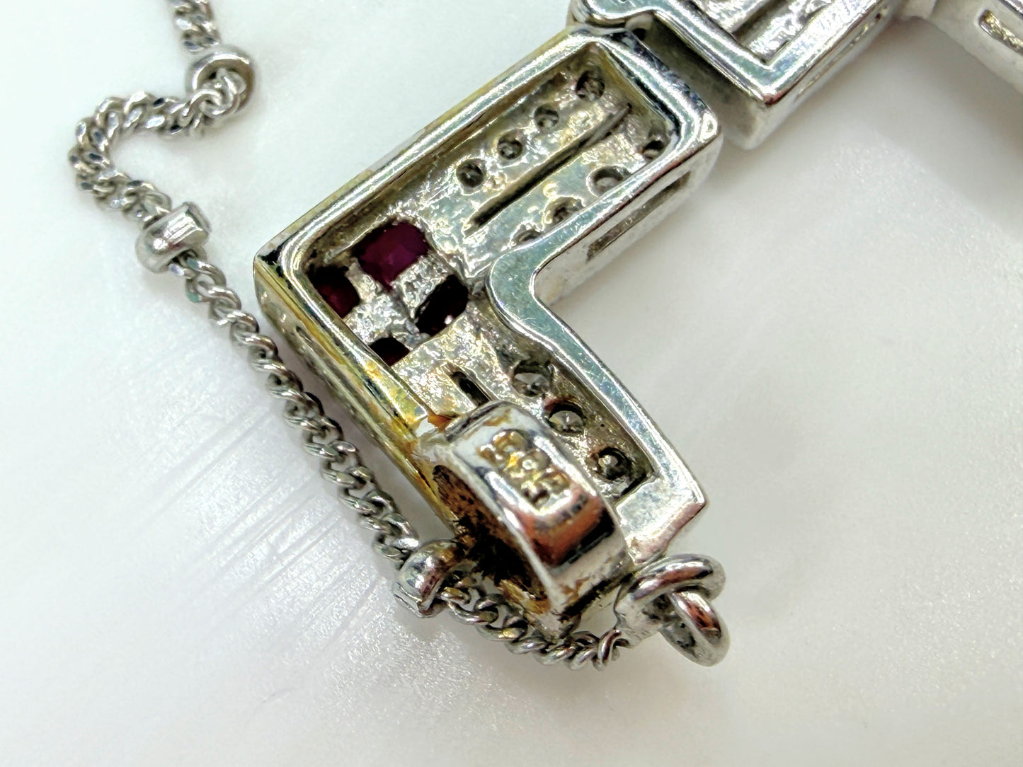Italian 14K White Gold Ruby Diamond Expandable Cross Necklace 22.4g 17" JR2000