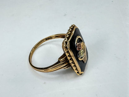 Early-Century 10K Gold Black Onyx Floral Basket Ring Size 6 2.6g JR2055