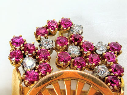 Early 20th Century 18K Gold Ruby Diamond Wheelbarrow Brooch 1.69ct 10.5g JR2001