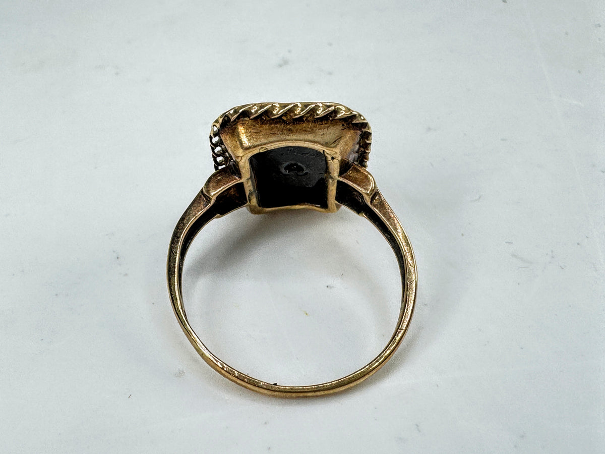 Early-Century 10K Gold Black Onyx Floral Basket Ring Size 6 2.6g JR2055