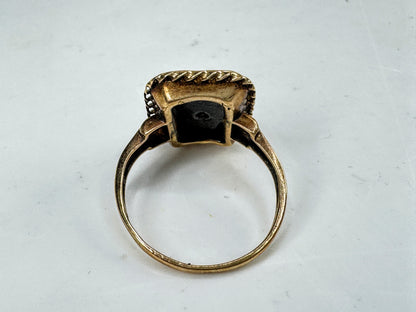 Early-Century 10K Gold Black Onyx Floral Basket Ring Size 6 2.6g JR2055