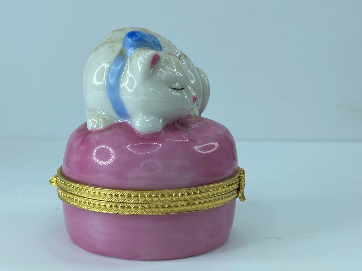 Vintage Takahashi Cat Pillow Pink Trinket Box A23