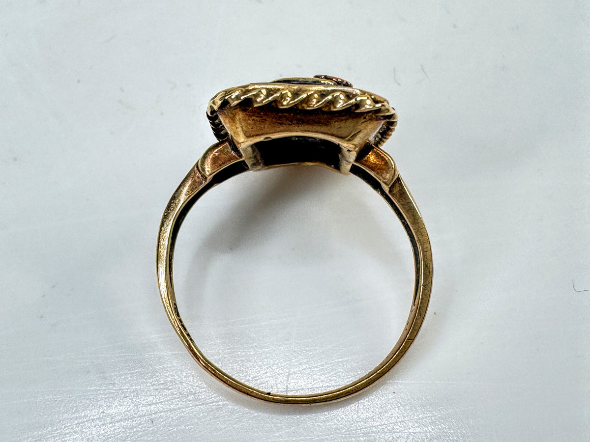 Early-Century 10K Gold Black Onyx Floral Basket Ring Size 6 2.6g JR2055