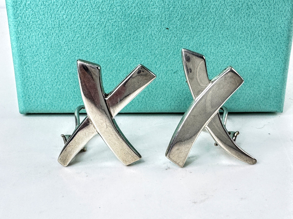 Vintage Tiffany & Co. Paloma Picasso Graffiti X Sterling Clip Earrings JR2004