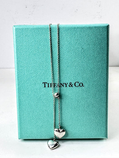 Tiffany & Co. Sterling Silver Double Heart Lariat Tassel Necklace 5.7g JR2005