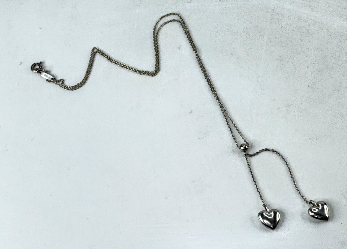 Tiffany & Co. Sterling Silver Double Heart Lariat Tassel Necklace 5.7g JR2005