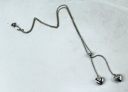 Tiffany & Co. Sterling Silver Double Heart Lariat Tassel Necklace 5.7g JR2005