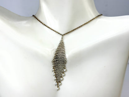 Tiffany Co. Elsa Peretti Sterling Silver Mesh Fringe Pearl Necklace 3.8g JR2003