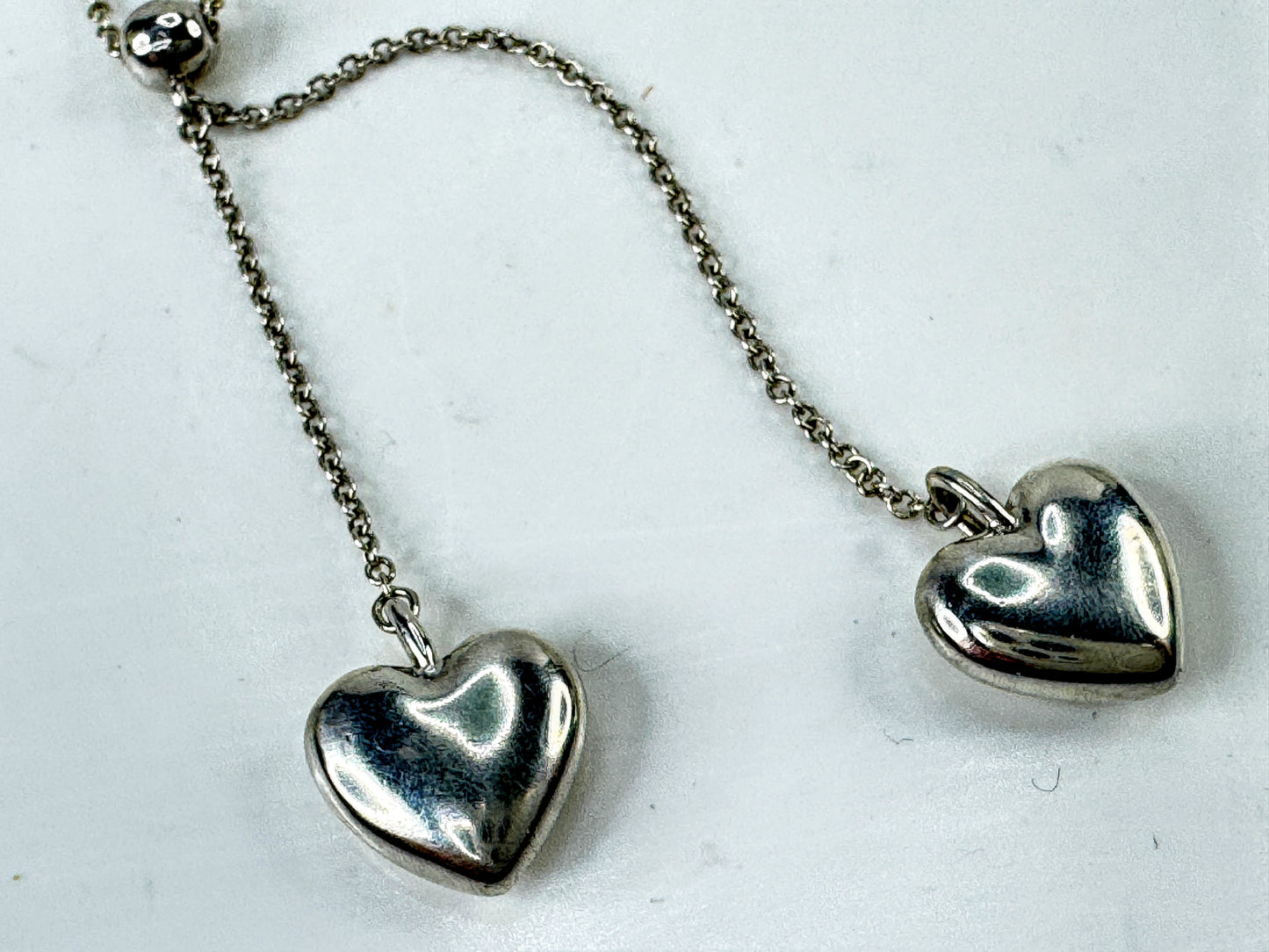 Tiffany & Co. Sterling Silver Double Heart Lariat Tassel Necklace 5.7g JR2005