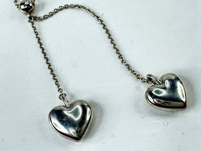 Tiffany & Co. Sterling Silver Double Heart Lariat Tassel Necklace 5.7g JR2005