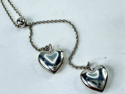 Tiffany & Co. Sterling Silver Double Heart Lariat Tassel Necklace 5.7g JR2005