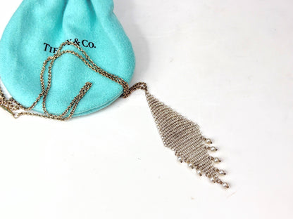 Tiffany Co. Elsa Peretti Sterling Silver Mesh Fringe Pearl Necklace 3.8g JR2003