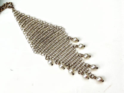 Tiffany Co. Elsa Peretti Sterling Silver Mesh Fringe Pearl Necklace 3.8g JR2003