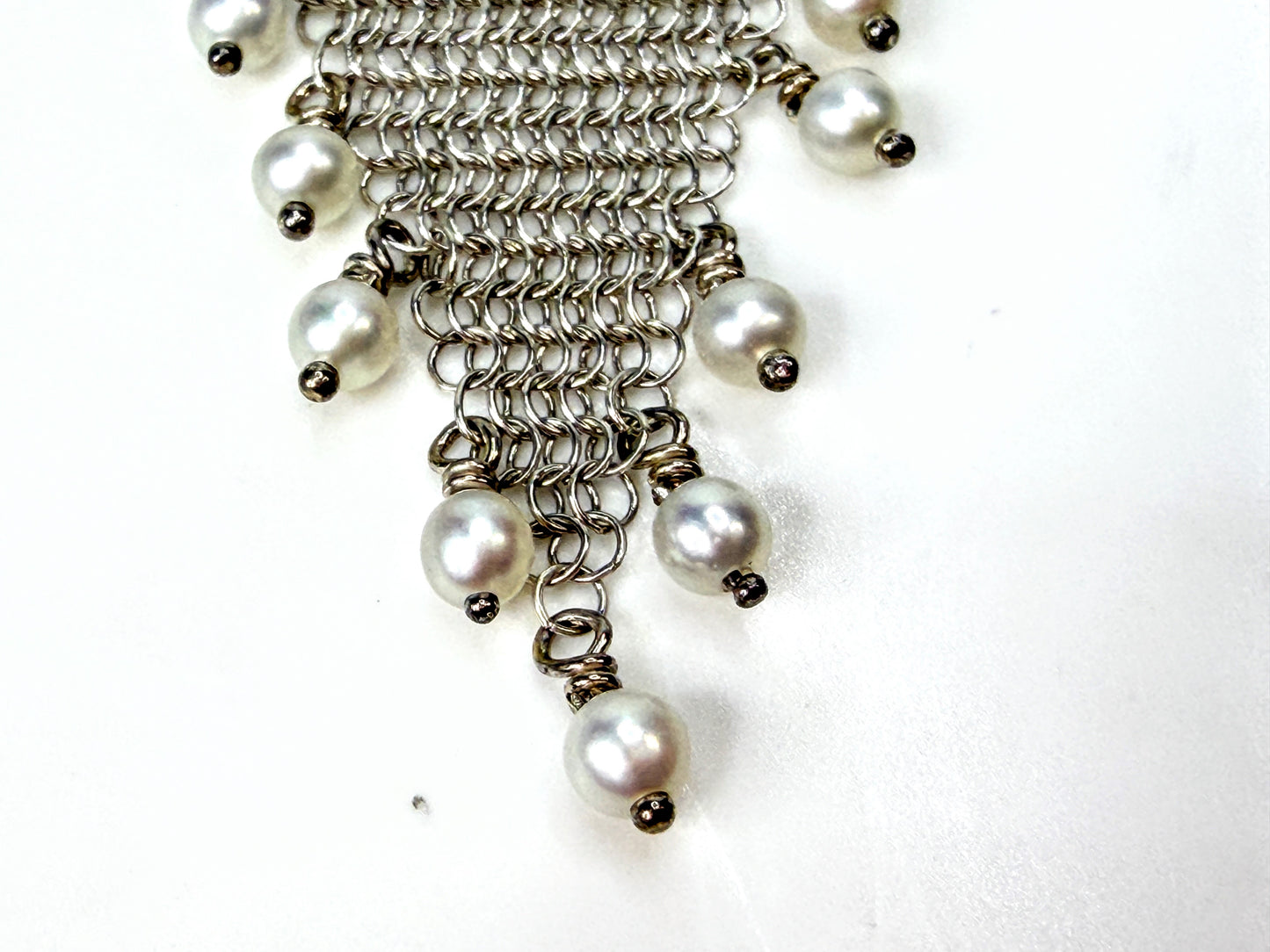 Tiffany Co. Elsa Peretti Sterling Silver Mesh Fringe Pearl Necklace 3.8g JR2003