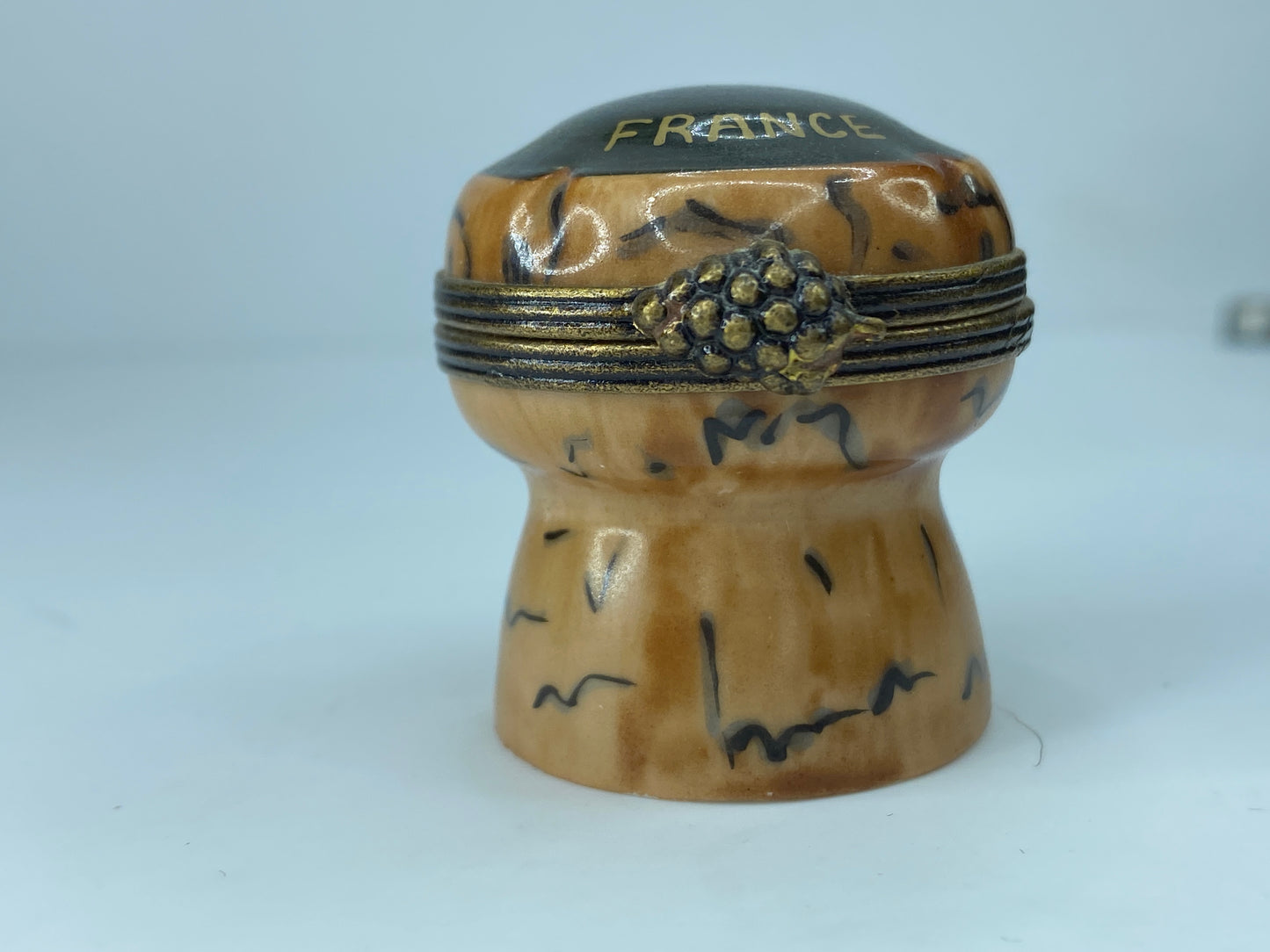 Limoges Porcelain Champagne Cork Pill Box FRANCE