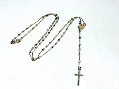 Vintage 925 Sterling Silver Rosary Necklace Beaded Chain Cross Medal JR1936