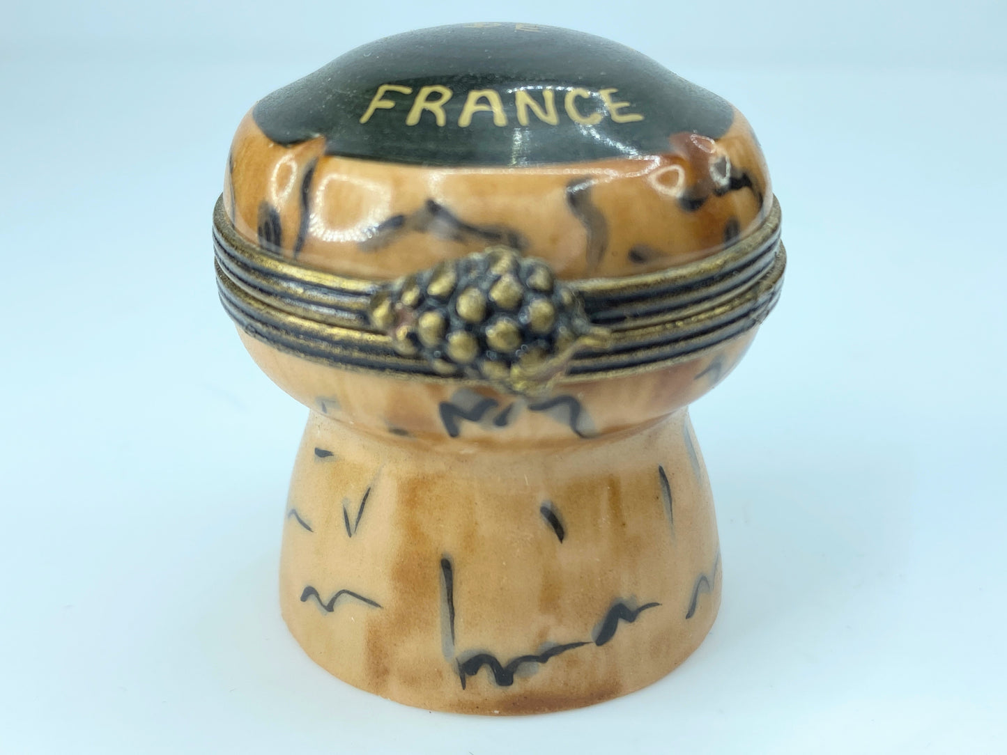 Limoges Porcelain Champagne Cork Pill Box FRANCE