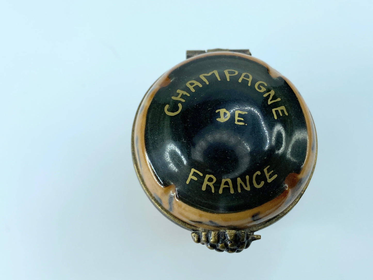 Limoges Porcelain Champagne Cork Pill Box FRANCE