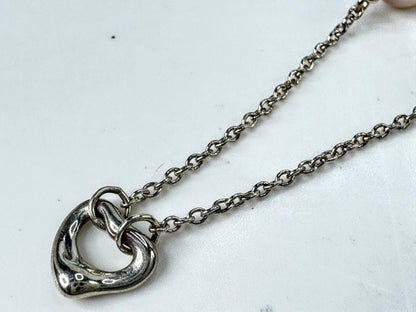 Tiffany & Co Elsa Peretti Open Heart Pink Pearl Bracelet Sterling Silver JR2006