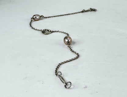 Tiffany & Co Elsa Peretti Open Heart Pink Pearl Bracelet Sterling Silver JR2006