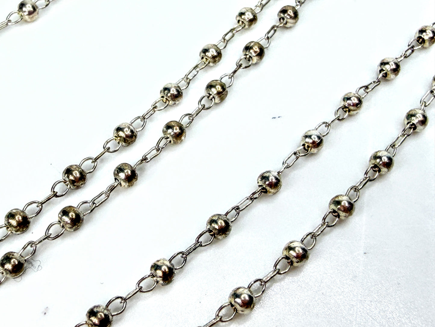 Vintage 925 Sterling Silver Rosary Necklace Beaded Chain Cross Medal JR1936