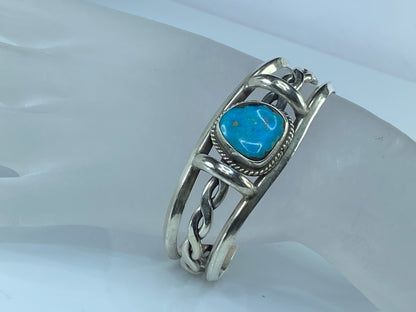 Old Pawn southwest Blue Turquoise Openwork cuff bracelet sterling silver