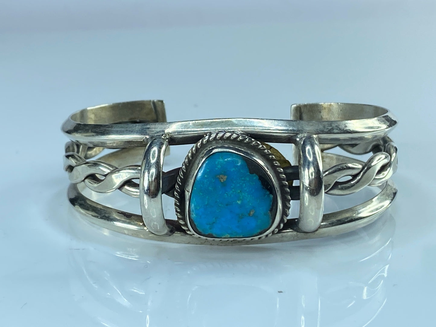 Old Pawn southwest Blue Turquoise Openwork cuff bracelet sterling silver