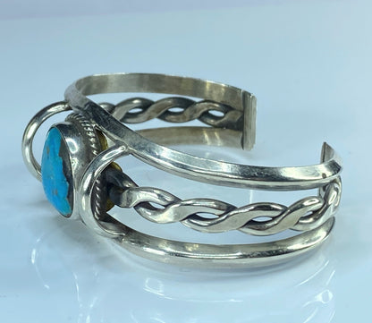 Old Pawn southwest Blue Turquoise Openwork cuff bracelet sterling silver