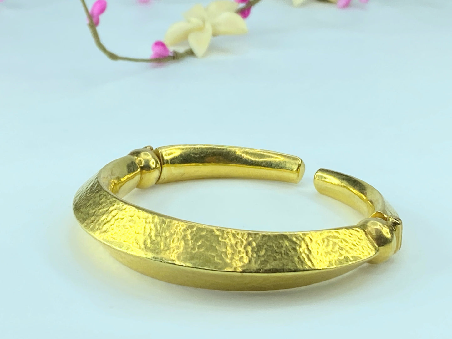 Neolithic bracelet by Lalaounis in hammered yellow gold 6.75" 45.3g JR98