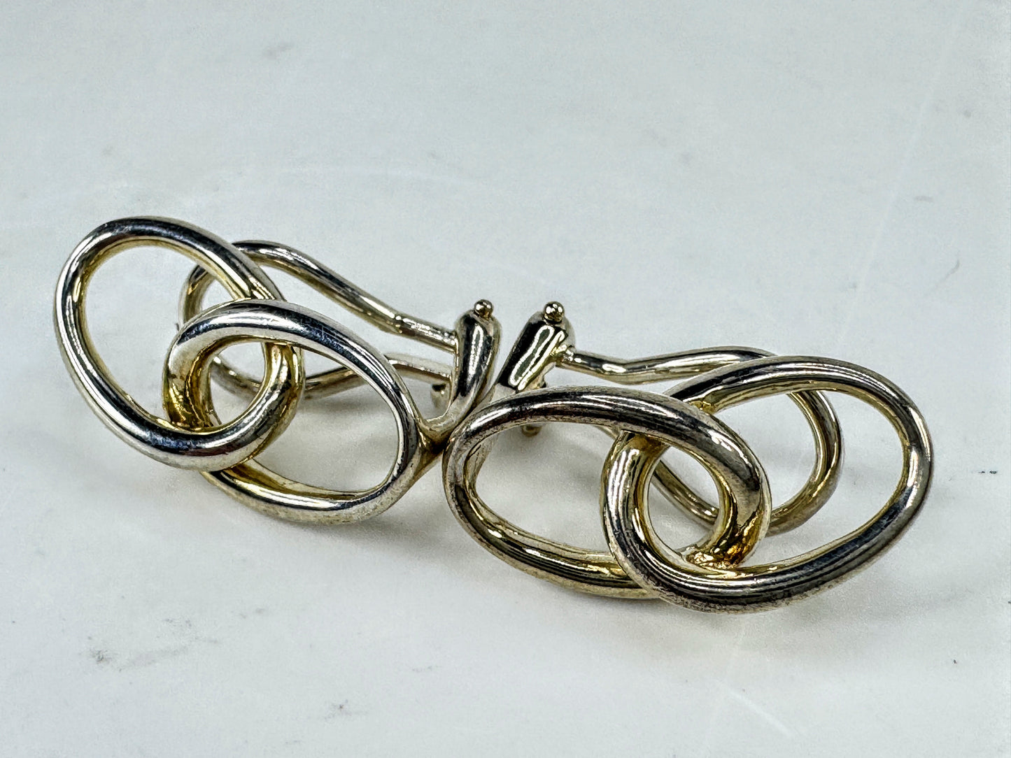 Tiffany & Co Elsa Peretti Interlocking Ovals Sterling Clip Earrings  5.3g JR2007