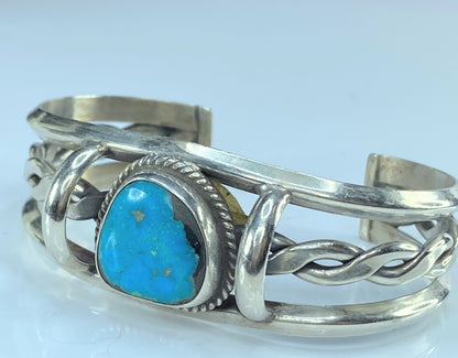 Old Pawn southwest Blue Turquoise Openwork cuff bracelet sterling silver