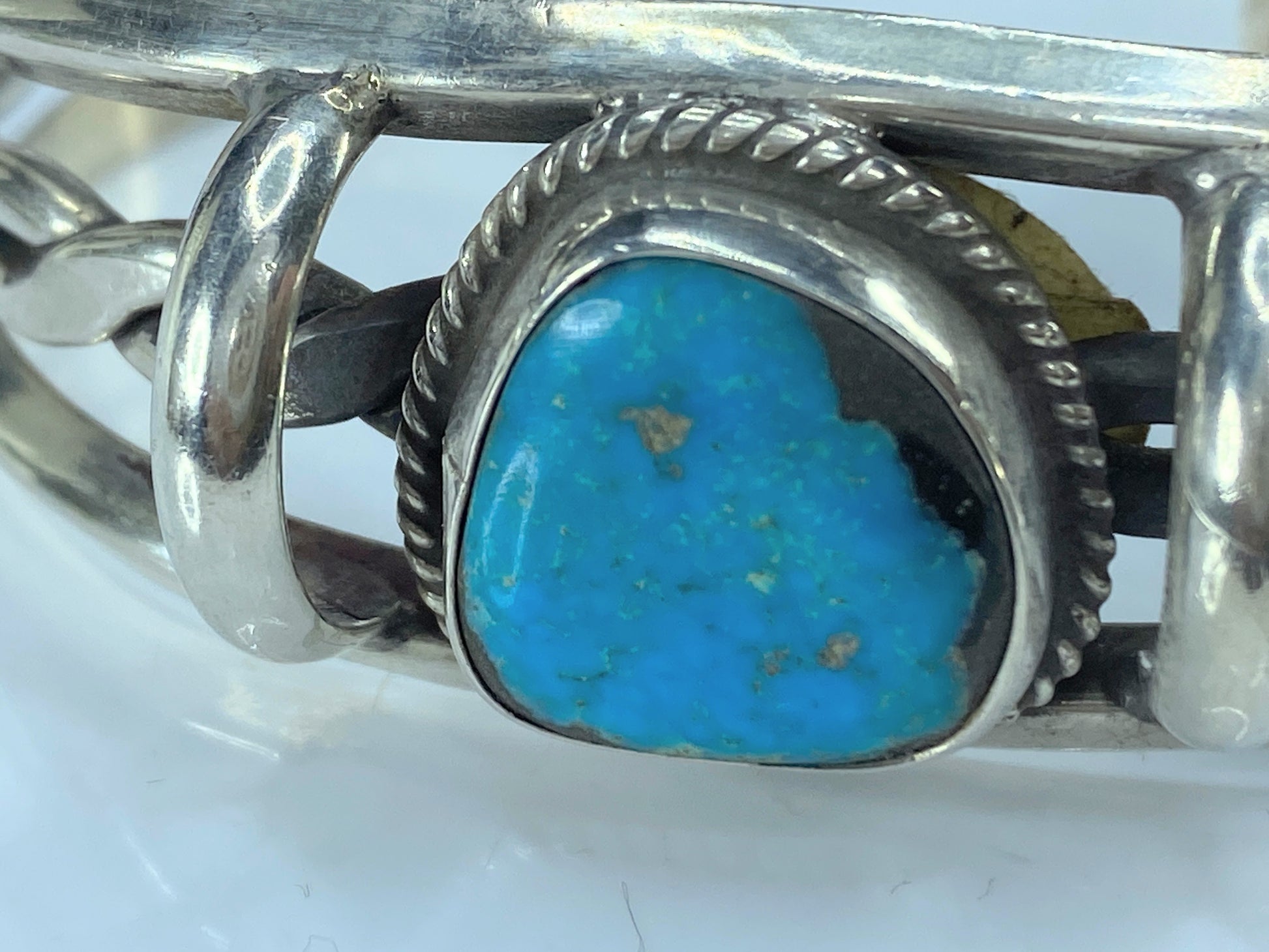 Old Pawn southwest Blue Turquoise Openwork cuff bracelet sterling silver