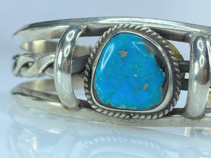 Old Pawn southwest Blue Turquoise Openwork cuff bracelet sterling silver