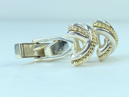 Tiffany & Co Mens X Signature Cufflinks 18k Yellow Gold Sterling Silver JR9582