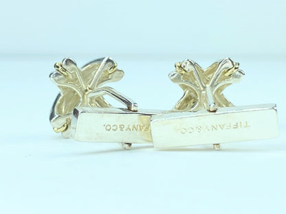 Tiffany & Co Mens X Signature Cufflinks 18k Yellow Gold Sterling Silver JR9582