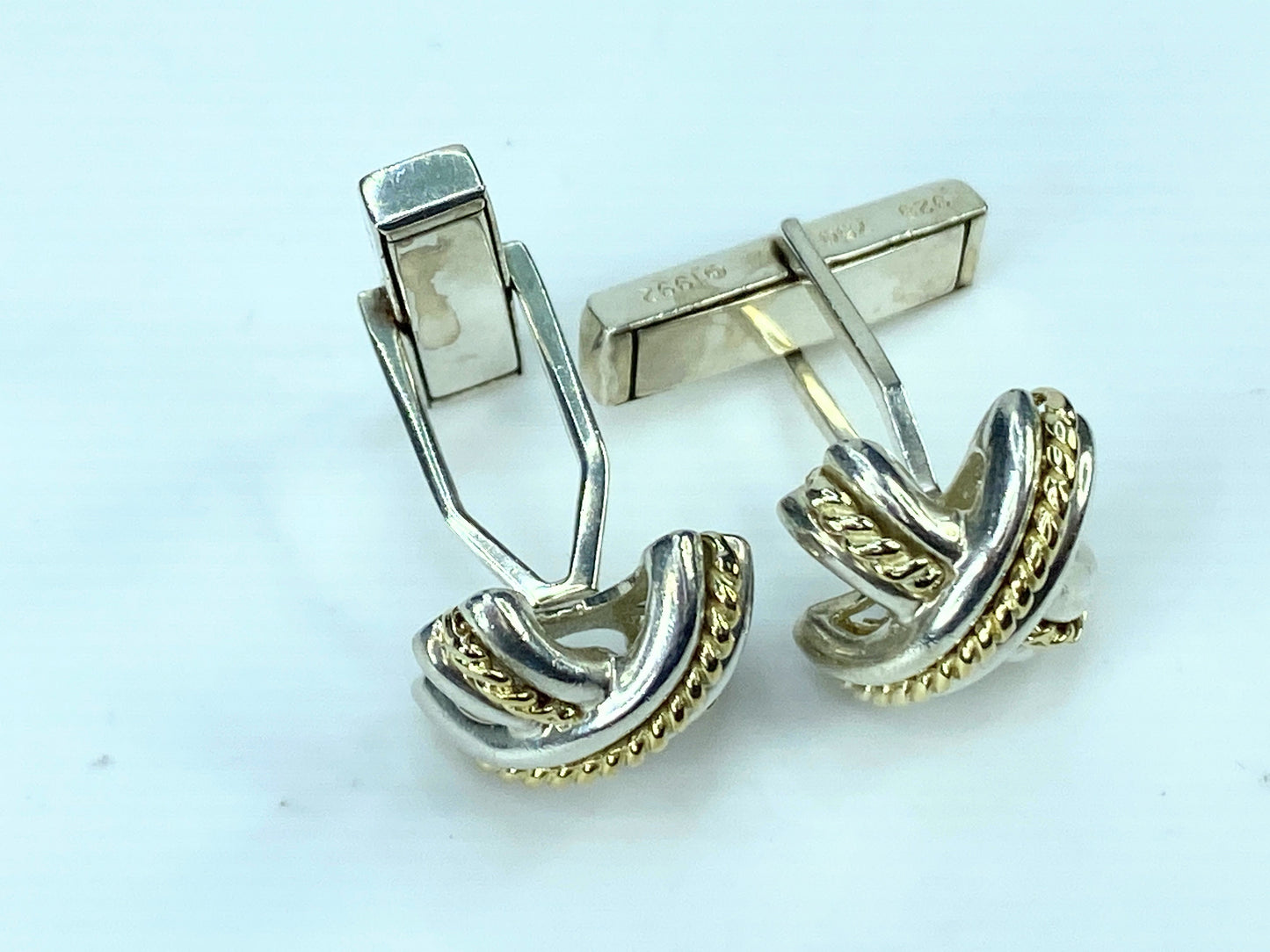 Tiffany & Co Mens X Signature Cufflinks 18k Yellow Gold Sterling Silver JR9582