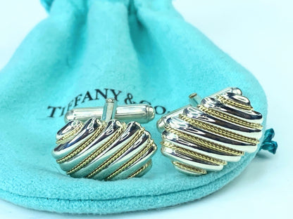 Tiffany & Co. Sterling Silver and 18K Gold "Shrimp Twist" CuffLink 14.3g JR9583