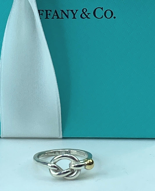 Tiffany & Co. Sterling Silver 18K Yellow Gold Love Knot Ring JR726